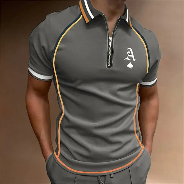مصمم Polos Polos Polos T Shirt الشهير نمط أعمال مخطط بولو وأكمام مخططة الأكمام قصيرة الأكمام الرياضية الصيفية غير رسمية التنفس