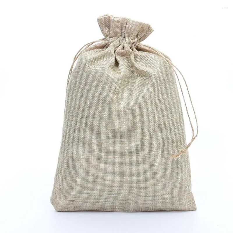 Present Wrap Retail 20x30 cm /8 "x12" 50st Faux Jute /Hessian Burlap Jewelry Christmas Sack Shoes Packaging Storage Påsar