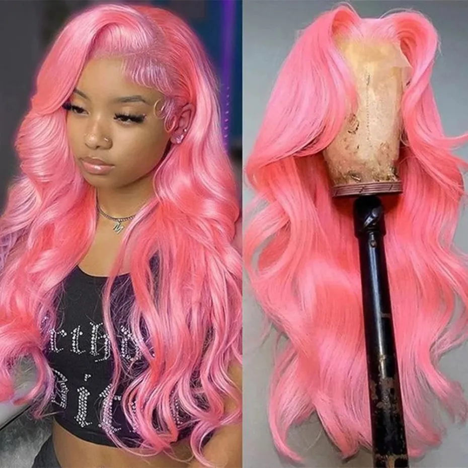 Pizzo trasparente rosa con parrucca per capelli umani parrucca per il corpo parrucche per donne 360 pizzo bionda frontale parrucche sintetiche preluite