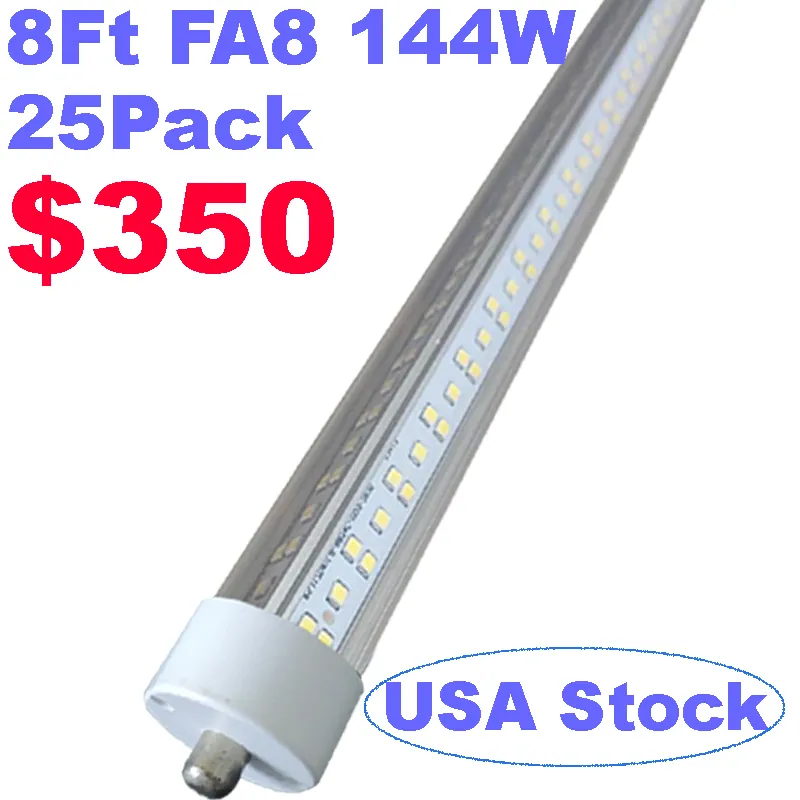 Single Pin T8 144W LED Tube-glödlampa 8ft Dubbelrad LED, FA8 BASE LED-butiksljus 250W Fluorescerande lampbyte Dual-sluten effekt, Cool White 6000K Crestech888
