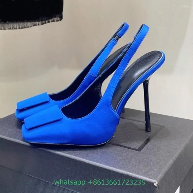 Sandaler Suede Back Strap High Heels Blue/Yellow/Black Stiletto Heel Slingback Shoes Women Fashion Luxury Design Square Toe Pumps