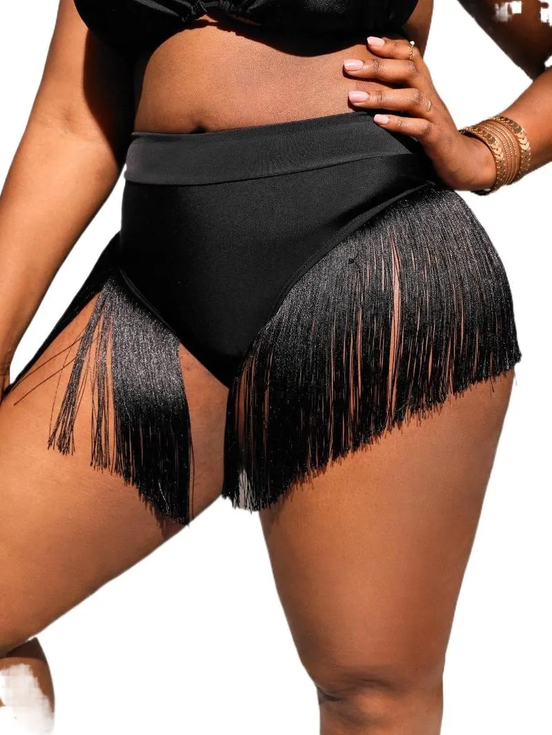 Swimwear dames plus size fringe fringe trim bikini bodem w5ur#dames