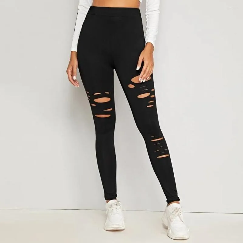 Leggings pour femmes pour femmes Fitness Push Up Gym trou cassé Leggins taille haute court Sexy pantalon d'entraînement femme cheville genou longueur