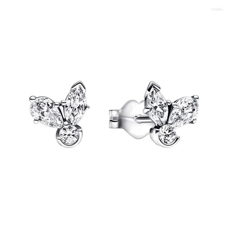 Studörhängen Herbarium Cluster Ear Piercing for Women 925 Sterling Silver Jewelry Round Marquise Pear Clear Zircon Petal Flower