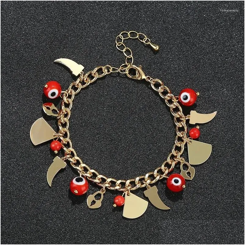Chain Link Bracelets Fashion Jewelry Womens Gifts High Quality Gold Horn Accessories Lock Fan Pendant Red Devils Eye Hip Hop Drop Del Dh7Se