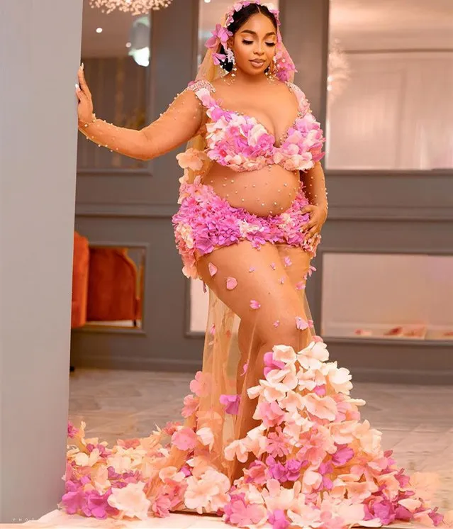 2023 Mai Aso Ebi Luxueux Sirène Robe De Bal Perlé Voir À Travers Soirée Formelle Deuxième Réception Anniversaire Robes De Fiançailles Robe Robe De Soirée ZJ336