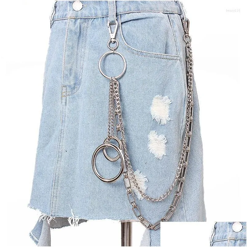 Llaveros Lanyards 2023 Cadena de cinturón de billetera de metal largo Rock Punk Pantalones Hipster Beads Llavero Anillo Clip Llavero Hiphop Jeans Acce Dhke0