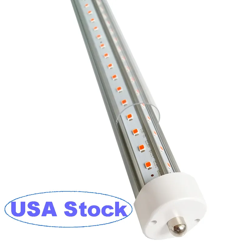 Tube LED T8/T10/T12 de 2,4 m, base FA8 à broche unique de 2,4 m, 72 W 9000 lm, blanc froid 6500 K, ampoules fluorescentes LED double face en forme de V de 2,4 m (remplacement 250 W), couvercle transparent USAlight