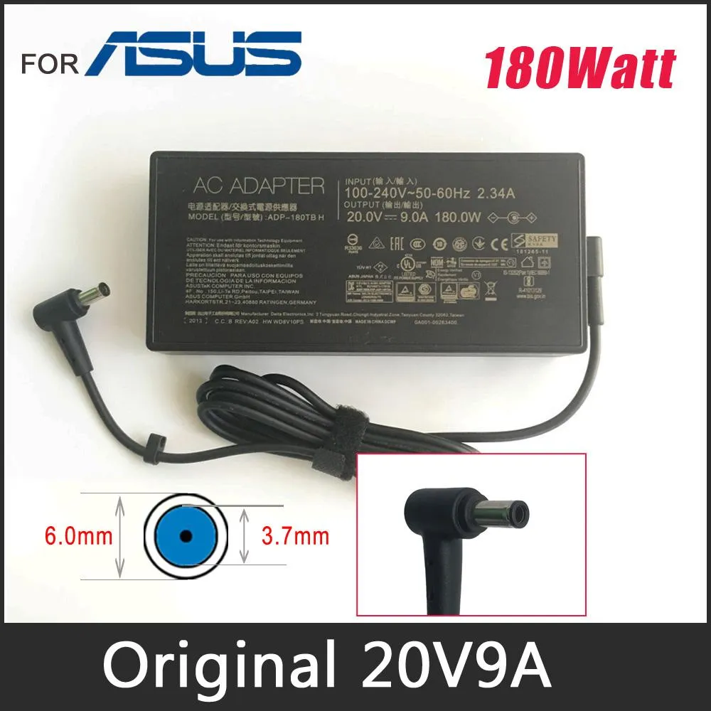 Adaptateur 20V 9A 180W Adaptateur d'alimentation AC pour ASUS TUF Gaming A15 A17 F15 F17 Série ROG G15 G14 Charger d'ordinateur portable Gu501gm Alimentation