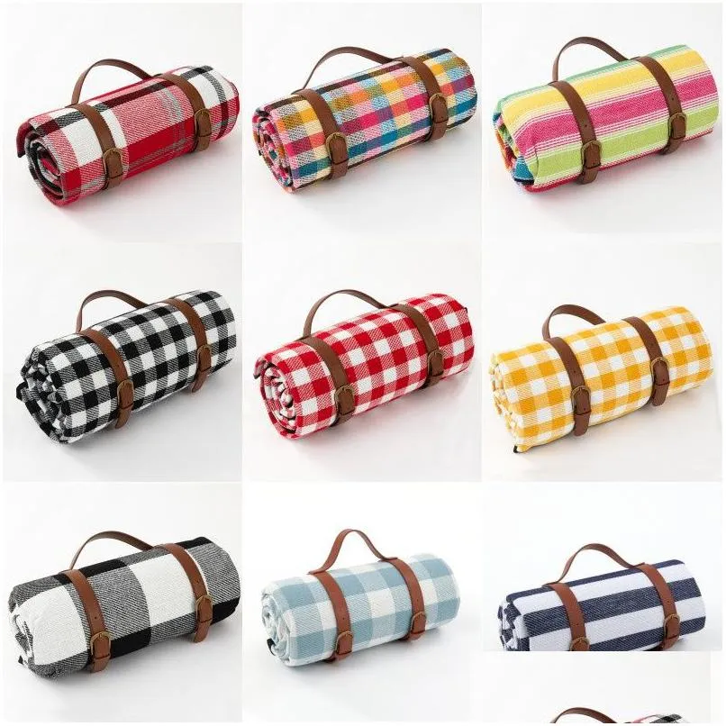 Carpets Outdoor Picnic Blankets Mats Cam Foldable Pad With Leather Handles Waterproof Beach Accessories Drop Delivery Home Garden Tex Dhjgx