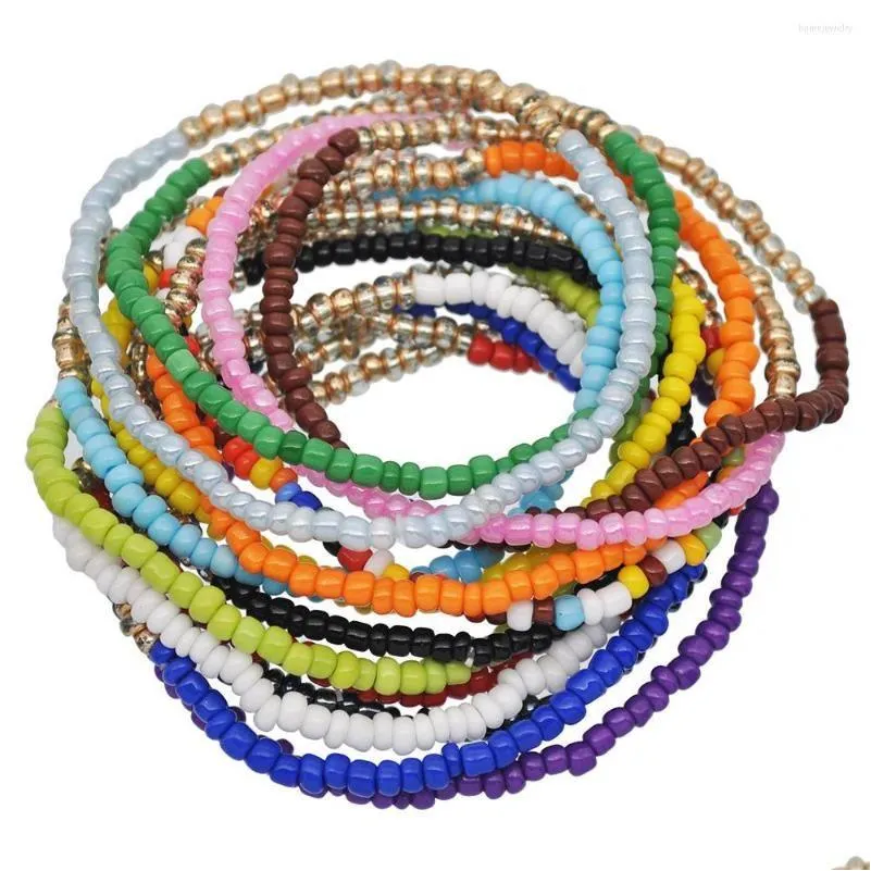 Perlé Strand 5Pcs / Set Bohème Mtilayer Colorf Pour Femmes Élastique À La Main Perles Charme Bracelet Femme Boho Bijoux Drop Delivery Brac Dhalr