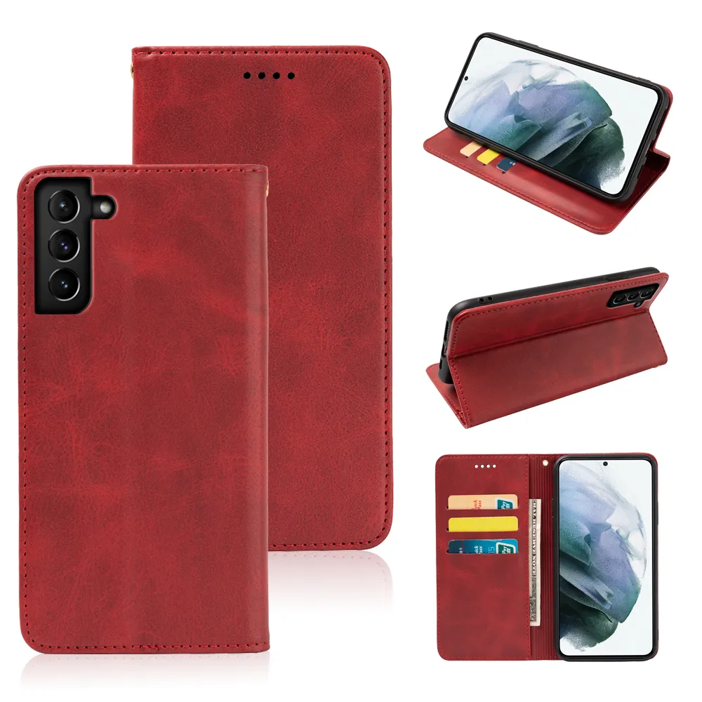 Lederen Telefoon Case Voor Samsung Galaxy S24 S23 Plus S22 Ultra S21 FE Flip Cover Portemonnee Lederen Cover Met kaarthouder