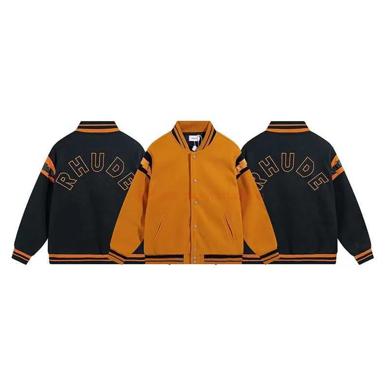 rhude brand Giacche da uomo giacca rhude Abbigliamento firmato Cappotti di marca di moda Rhude Fashion Lightning Stick Design Giacca da baseball allentata per uomo Cappotto di lana KHDH