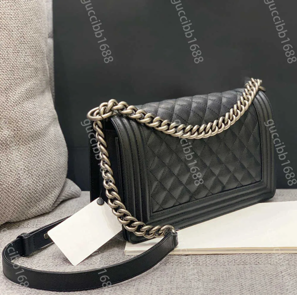 Luxury Quilted Caviar Lambskin Flap Shoulder Bag Designer Crossbody Purse for Women Black
