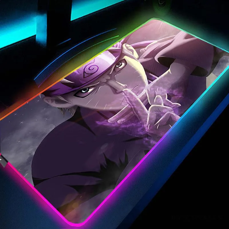 Podkładki duże biuro RGB LED Illumination Mysz Mat Mat gracz Itachi Kakashi Sasuke Gaming Mousepad Keyboard Compute Anime Desk Mat