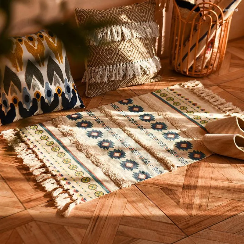Mattor bohemiska mattor sovrum area matta bomullslinne nordisk dörrmatta aztek golvmatta för vardagsrum geometriska alfombra heminredning 60x90
