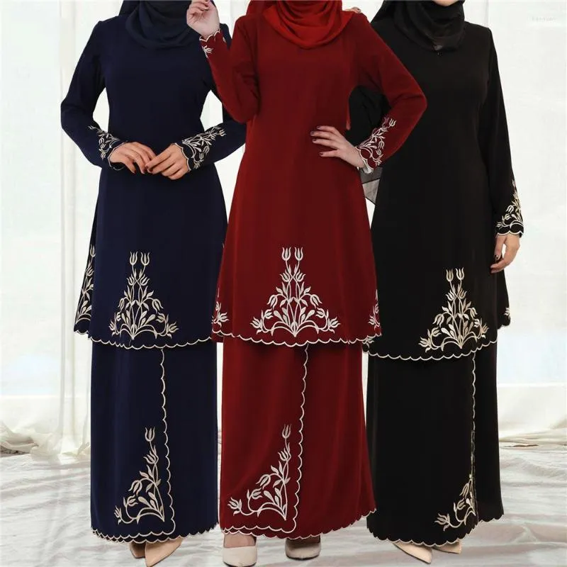 Ethnic Clothing Muslim Women Long Sleeve Tops Skirt Set Islamic Abaya Dubai 2023 Turkey Outfit Ramadan Prayer Clothes 2 Piece Dress Kaftan