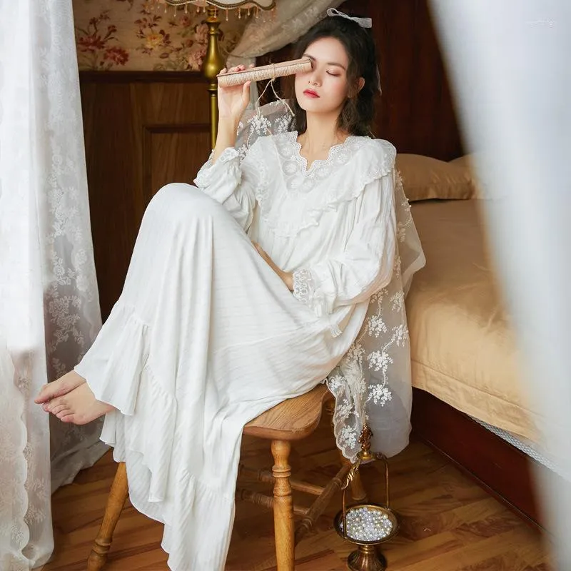 Vêtements de nuit pour femmes jupe de nuit rétro douce princesse lâche nouveauté maison vêtements femmes coton peignoir robe kimono vêtements de nuit sexy blanc