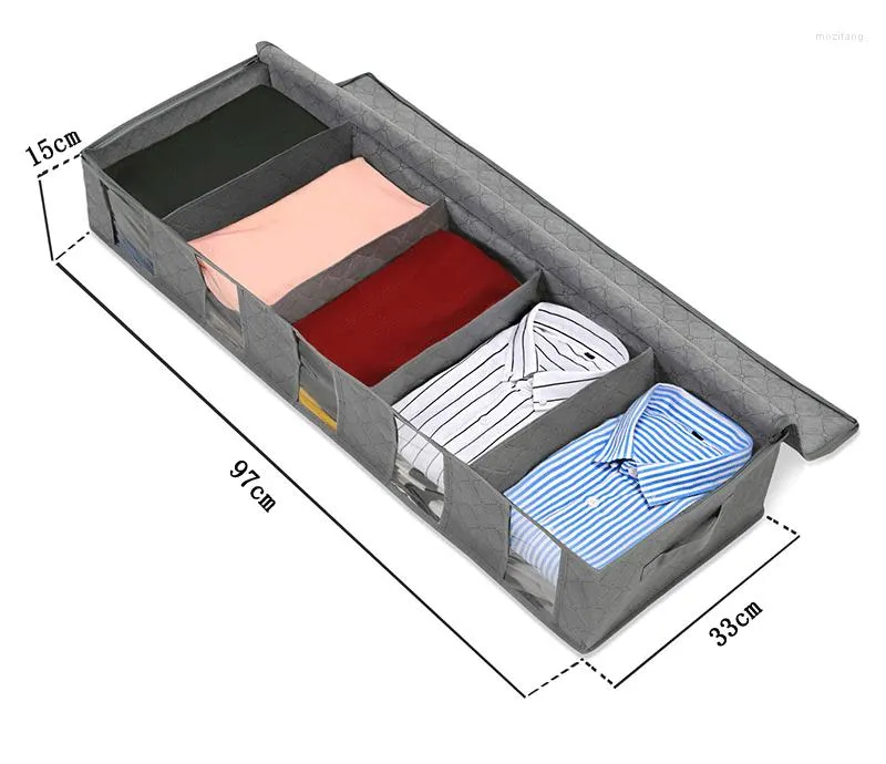 Sacs de rangement sous-lits sac avec poignée fenêtre transparente grande capacité pliable sous le lit conteneur de stockage pour vêtements couvertures 5 grilles