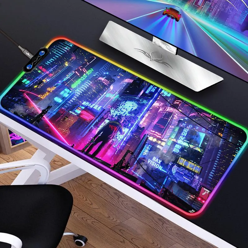 Отсталкивает большую мышиную подушку RGB XXL Gaming Mousepad Led Mausepad Gamer Cyberpunks Mouse Carpet Big Mouse Mate PC Desk Pad Mat с подсветкой