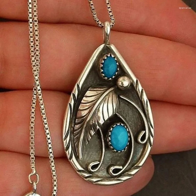 Chains Delysia King Women Vintage Feather Water Drop Pendant Inlaid Turquoise Dyed Black Leaf Engagement Necklace