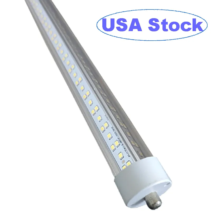 Tubo de luz LED de 8 pies, base FA8 de un solo pin, 144 W, 18000 lm, 6500 K, blanco, bombilla fluorescente LED en forma de V de 270 grados (reemplazo de 250 W), cubierta transparente, alimentación de dos extremos usastar