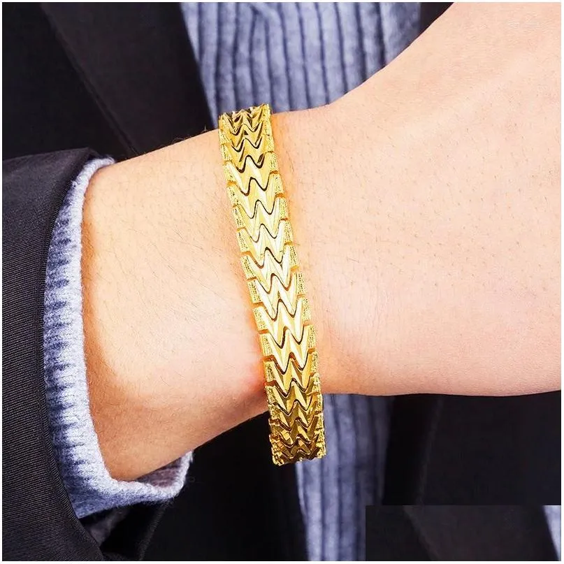 Kettingschakelarmbanden mannelijke armband sieraden 12 mm pseira mannelijke trendy pure 24k gouden kleur dikke groothandel bileklik voor man drop deli dhwqi