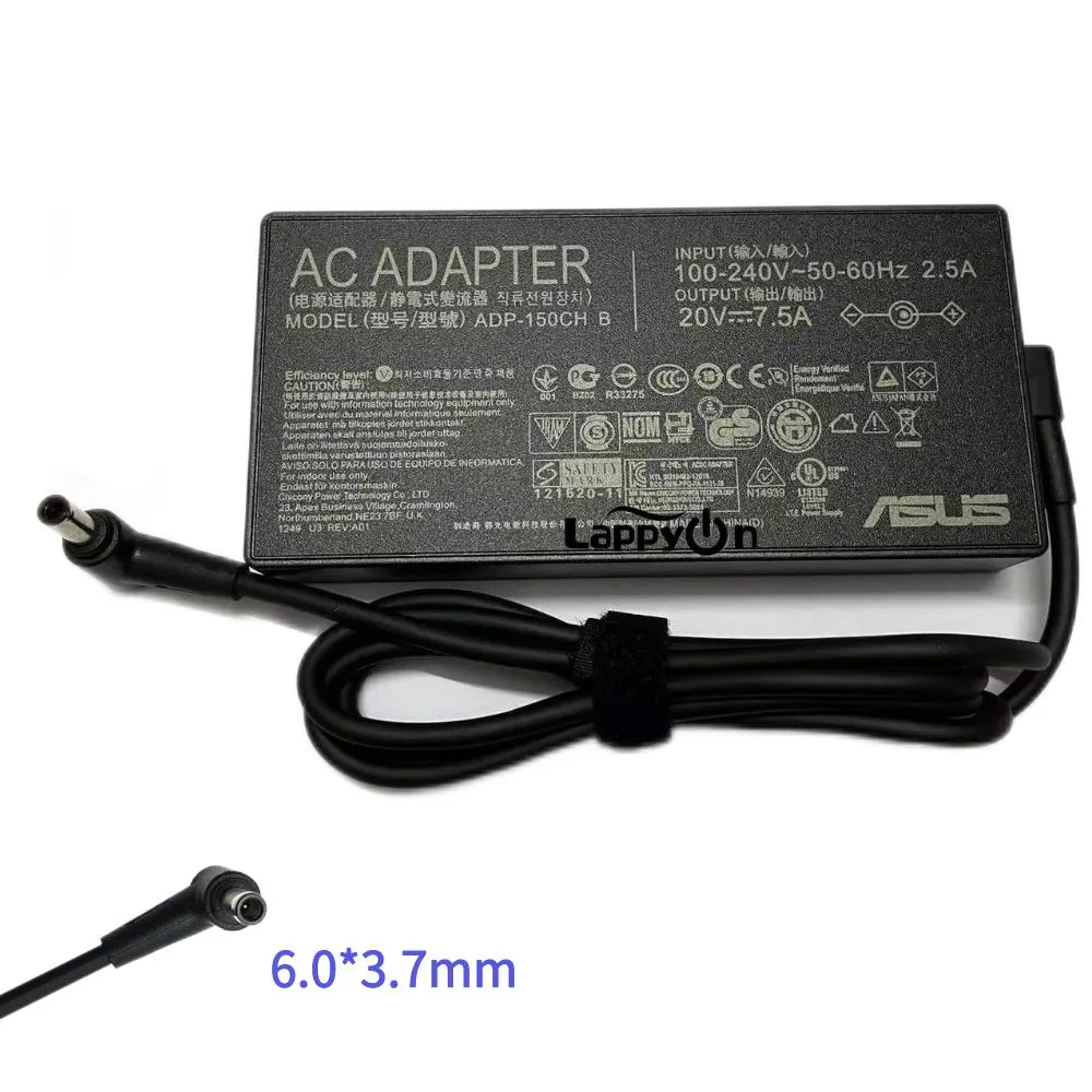 Leveranser 20V 7.5A 150W 6.0x3.7mm AC -adapter för ASUS TUF ROG FX505 FX505GT FX705GT FX705DT GAMING LAPT COTLARARE