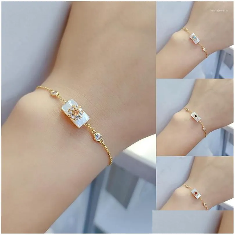 Bracelets de link de cadeia simples Placa de marisco branco simples Pulseira de flores de zircão de metal para mulheres jóias de jóias Jóias de jóias dhjpu