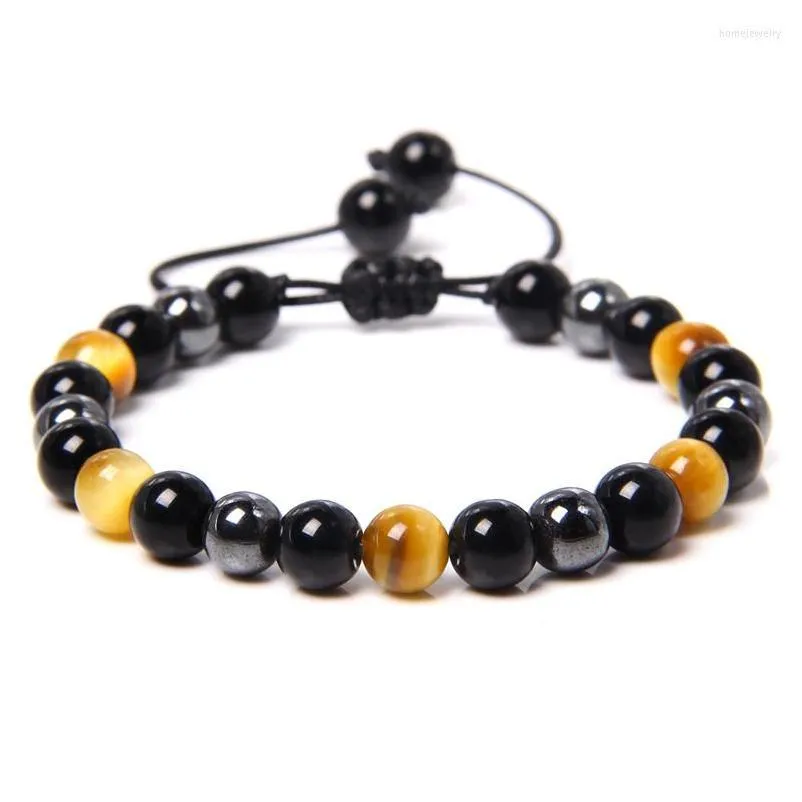 Perlé Brin Naturel Oeil De Tigre Noir Hématite Volcanique Pierre De Lave Perles Bracelet Bracelets Tressés Réglables Pour Homme Femme Bijou Dhq9K