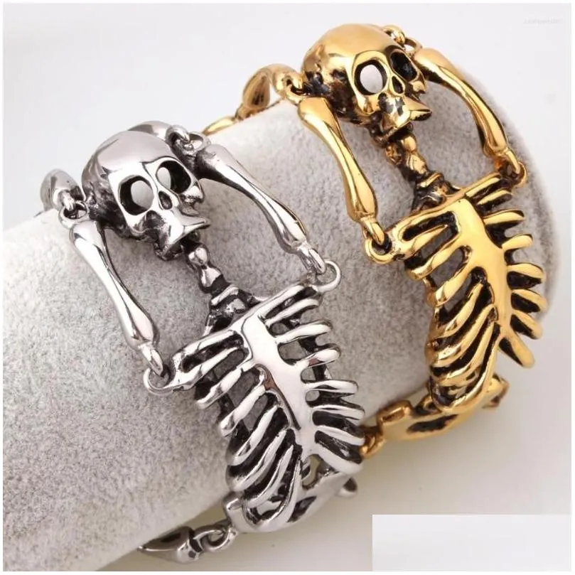 Pulseira de link de corrente pulseira hip hop boys pulseira para homens forma de design de ossos humanos presente de halloween presente pesado aço inoxidável metal mens de acesso dhsyk