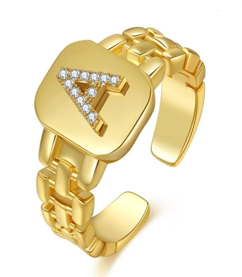 Cluster Rings Chunky Wide Hollow AZ Letter Gold Color Justerbar öppningsring Initialer Namn Alfabet Kvinnliga Fashion Jewelry7637857