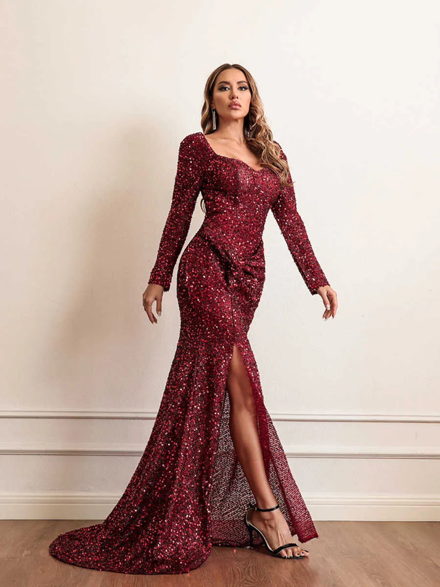 womens long sleeve sequin dress Galaxy | Black Sequin Turtle-Neck Long-Sleeve Maxi Dress main image 1
