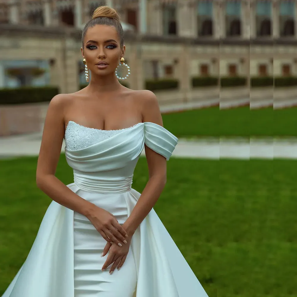 Shinning Beaded One Shoulder Mermmaid Wedding Dresses With