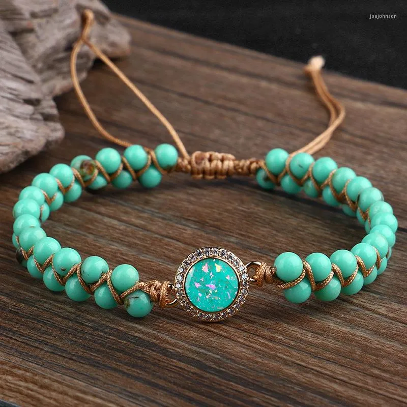 Charm-Armbänder Naturstein-Perlenarmband für Damen und Herren, verstellbar, handgefertigt, Perlen-Opal-Anhänger, Yoga-Heilungsschmuck, Tropfen