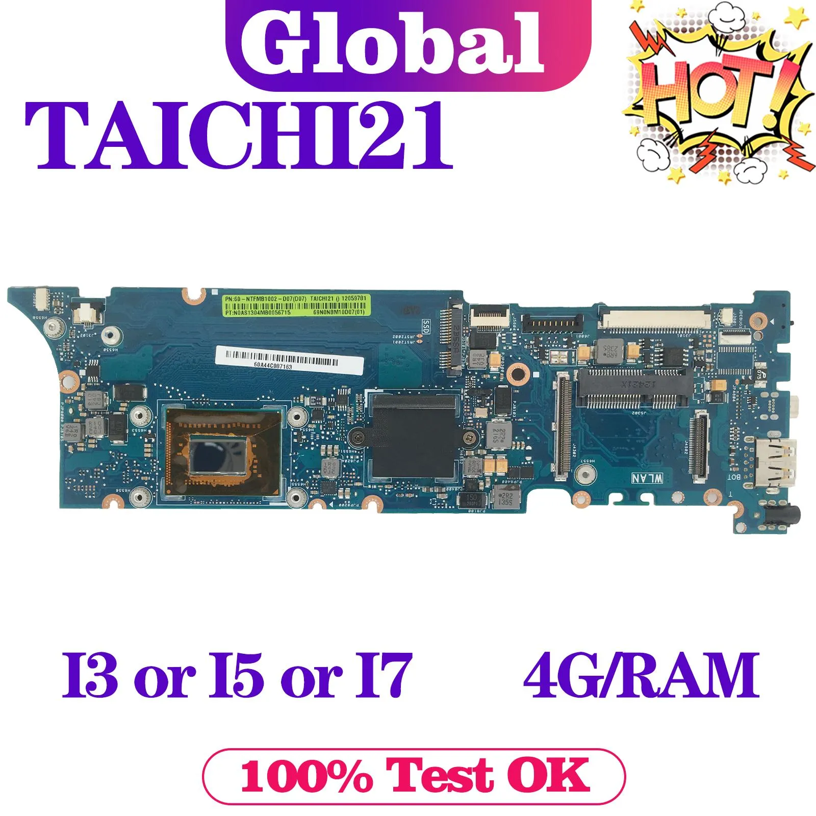 Moederbord kefu notebook taichi21 moederbord voor asus taichi 21 laptop moederbord maintherboard met i33217U i53317U i73537 cpu 4GB/ram
