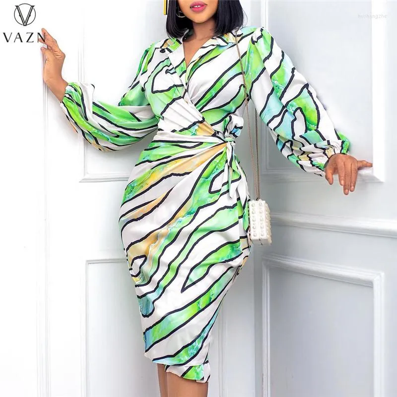 Casual jurken Vazn 2023 Afrikaanse stijl High Street Lange jurk mouw Rapel Deep V Women Gedrukte dame midden