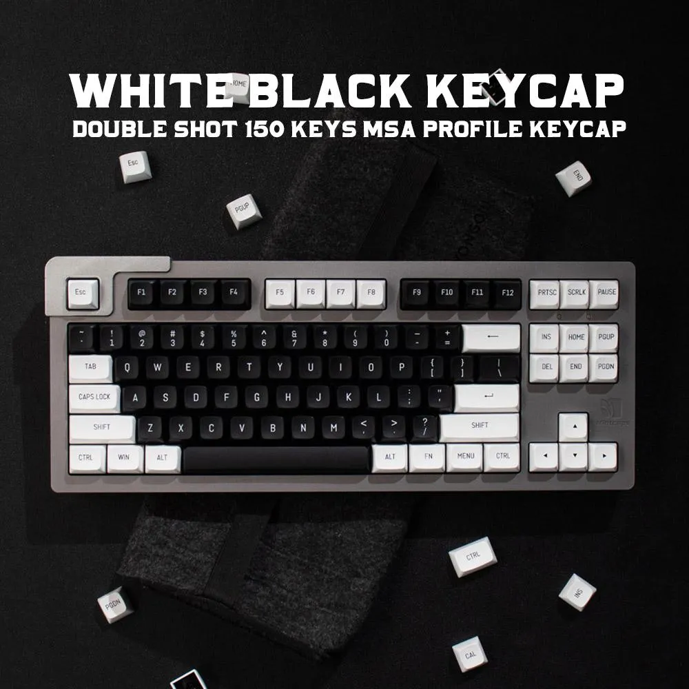Combos Blanc Noir 150 Touches Double Shot Keycap MSA Profil Anglais Personnalisé Personnalité Keycaps Pour Clavier Mécanique 61/64/68/75/84/