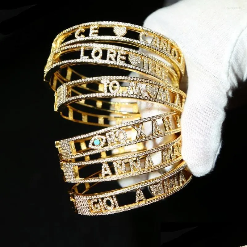 1w04 Charme Pulseiras Drop Ship Iced Out Nome Pulseira com Cz Pavimentada 26 Inicial DIY Letra Slider Alfabeto Personalizado Bangle Jóias Deli Dhck