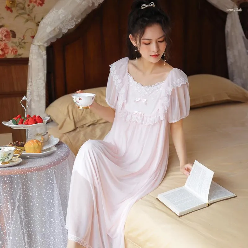 Sexy Lace Modal Sleep Dress For Women O Neck Nightgown For Home