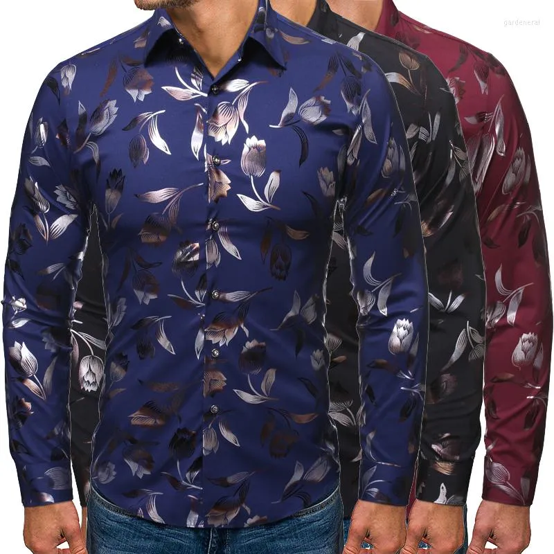 Camicie casual da uomo 2023 Marca Primavera Fiori di lusso Camicia da uomo a maniche lunghe Slim Fit Streetwear Abito sociale Moda uomo Jersey