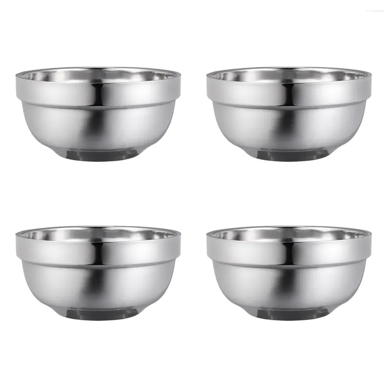 Dinnerware Sets 4pcs Stainless Steel Bowl Set Soup Noodle Insulation Double Layer Serving Mixing Tableware For Restaurant Home