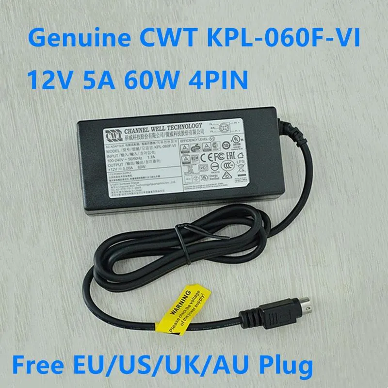 Laddare äkta CWT KPL060FVI 12V 5A 4PIN 60W AC Adapterladdare för HikVision 7816HW 7808HW Monitor Display Strömförsörjningsladdare