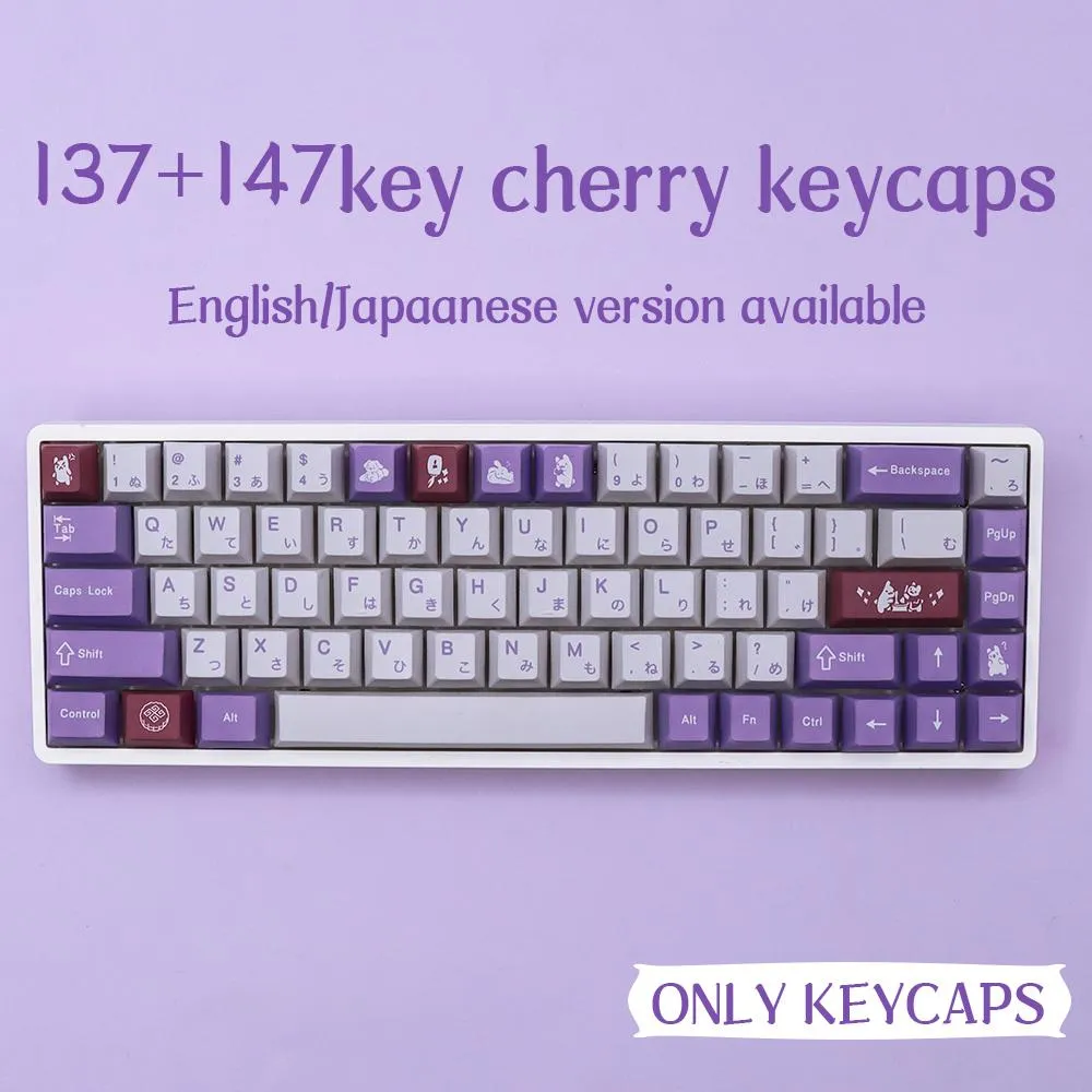 Acessórios Rabbit Purple Keycaps 147 Chaves PBT Dye Subbed Cherry Profile Keycaps JP Fonte para teclado mecânico USB com fio interruptor MX