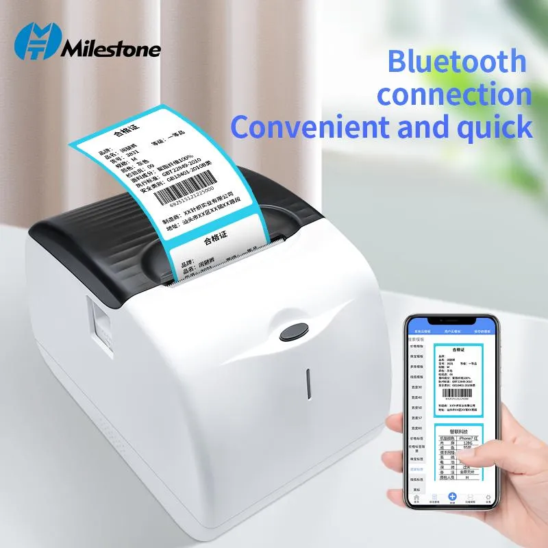 Skrivare Bluetooth Etikettkvitton Printer Streckkod Klistermärke TILLEMALT STRINTER Trådlös 58*80mm iOS Android Windows High Printing Speed