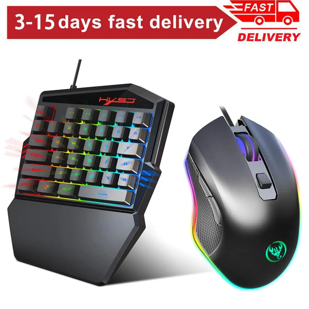 Combos portátil OneHanded Mechanical Gaming Teclado 6400 DPI Mouse RGB Backlit Mini Gaming Keypad Game Controller para PC Phone Gamer