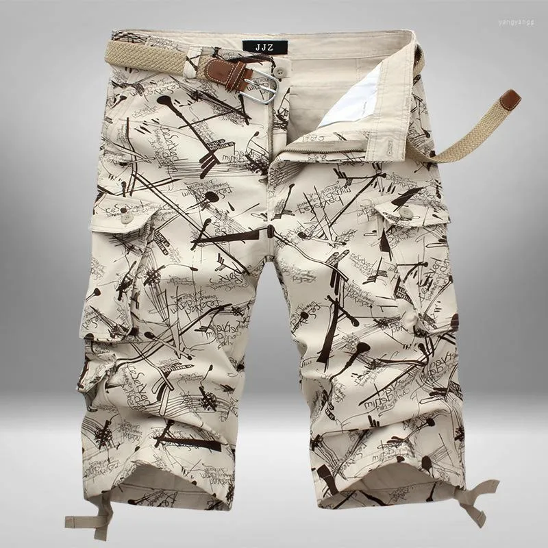 Pantalons pour hommes SHiONFA Shorts cargo amples pour hommes d'été Longueur mollet Casual Sports Plage Camouflage Taille moyenne Bas en coton confortable