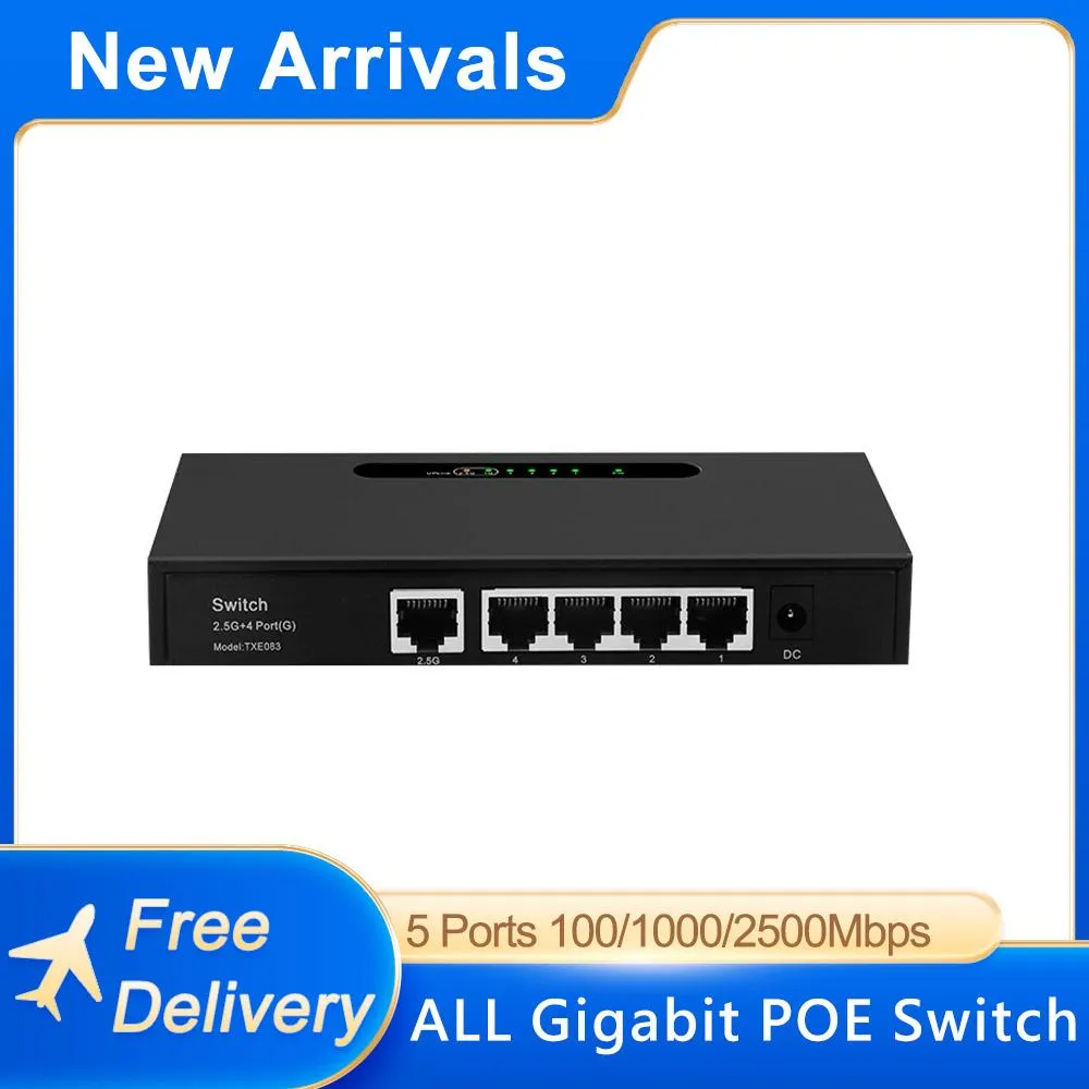 Kontrollera den nyligen smarta switch 2.5G Gigabit + 4Port 1000m Fast Network Mini Ethernet Switch för IP -videokamera trådlös WiFi -router