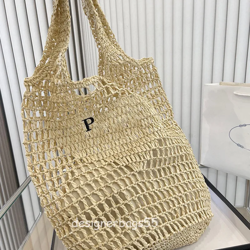 23SS Fashion Straw Hollow Totes Designer Womens Shopping Bags New Summer Raphia Tote Woven Beach Sac à bandoulière Sac à main Summer Seaside Vacation Article