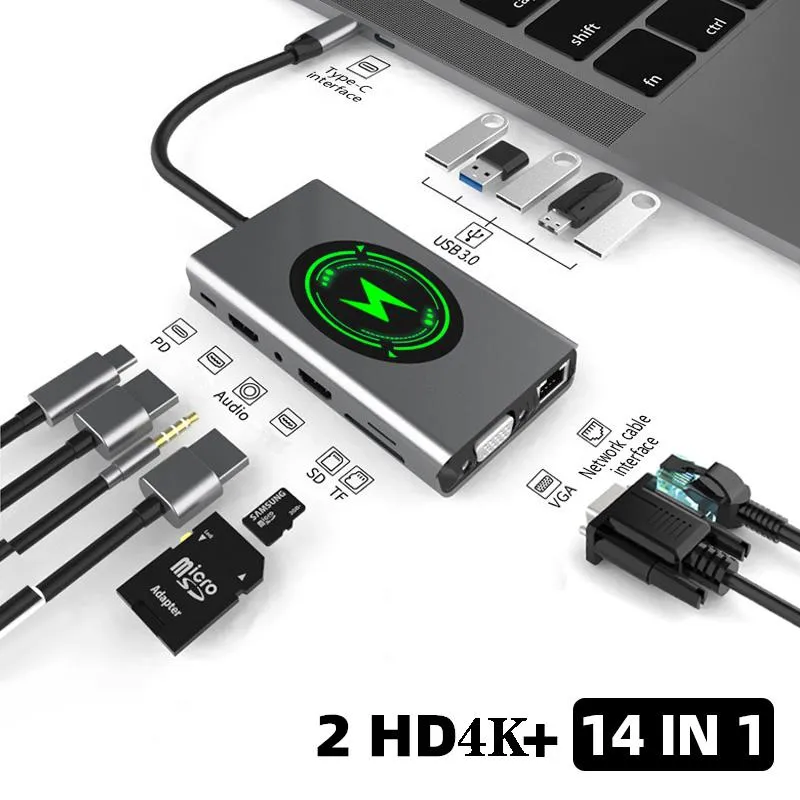 Stationer Docking Station Type C Hub till HDMicompatible Adapter OTG VGA RJ45 LAN MULTI PORT USB 3.0 PD USBC Splitter för MacBook Pro Air